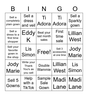 Wedding Dress Bingo! Bingo Card