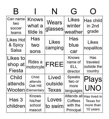 DUAL LANGUAGE Bingo Card