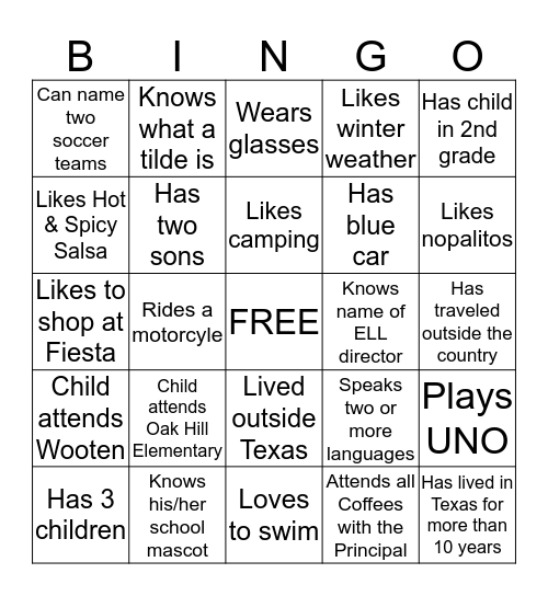 DUAL LANGUAGE Bingo Card