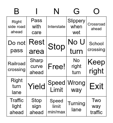 Traffic Signs Bingo Card