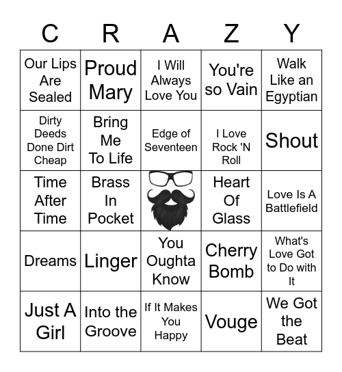 WOMEN of POP+ROCK |Rd1| 70's+80's+90's Rock Bingo Card