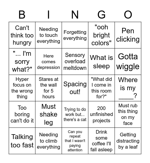 ADHD Bingo Card