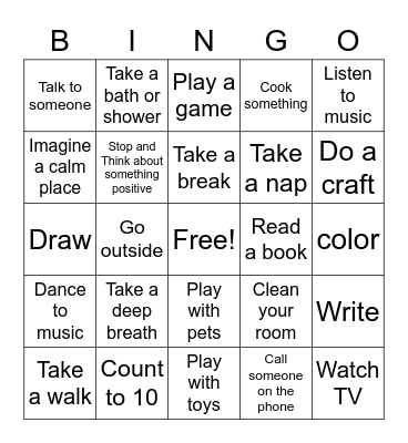 Coping Skills Bingo Card