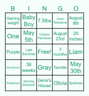 Baby Shower Bingo Card