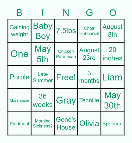 Baby Shower Bingo Card