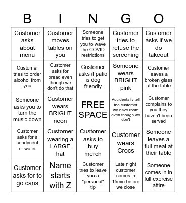 CUSTOMER BINGO Card