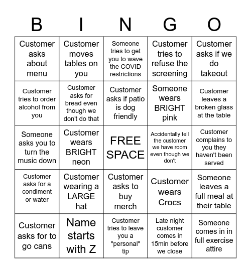 CUSTOMER BINGO Card