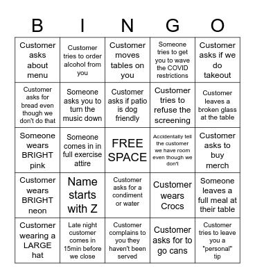 CUSTOMER BINGO Card