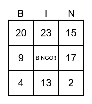 Number Bingo 1-25 Bingo Card