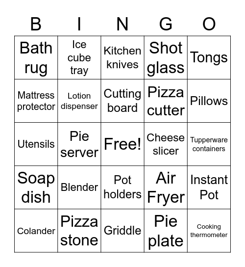 Shower Gift Bingo Card