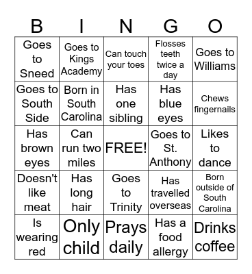 People Bingo Card