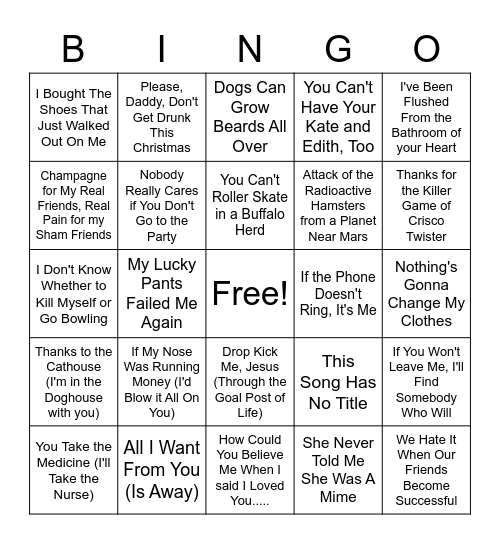 Real Song Titles Bingo Card