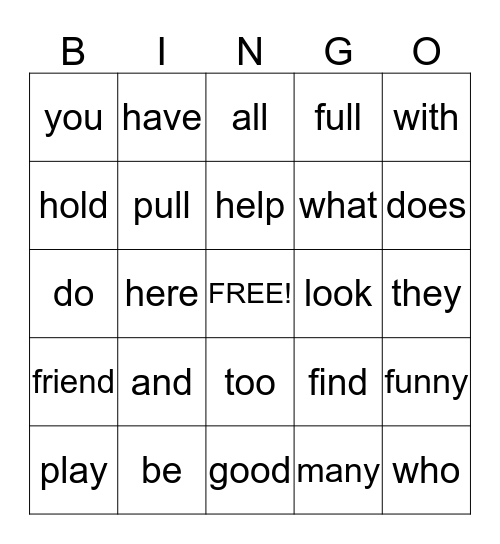 Sight Words Unit 1 Bingo Card