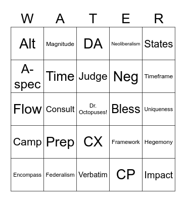 Debate Bingo Card