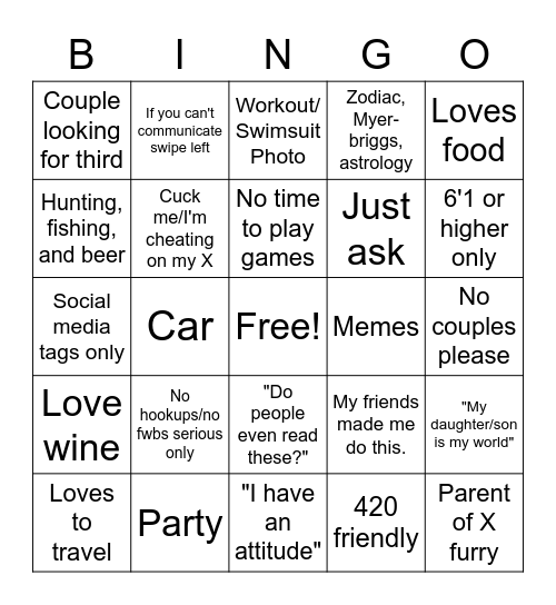 Dating apps Bingo Card