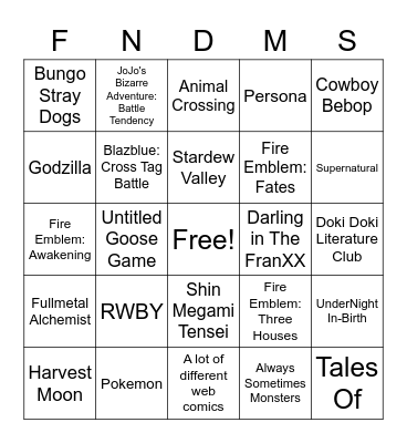 What This Nerd Likes Bingo Card