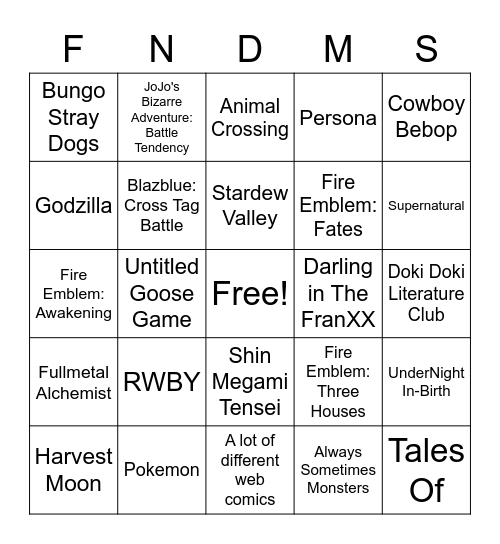 What This Nerd Likes Bingo Card