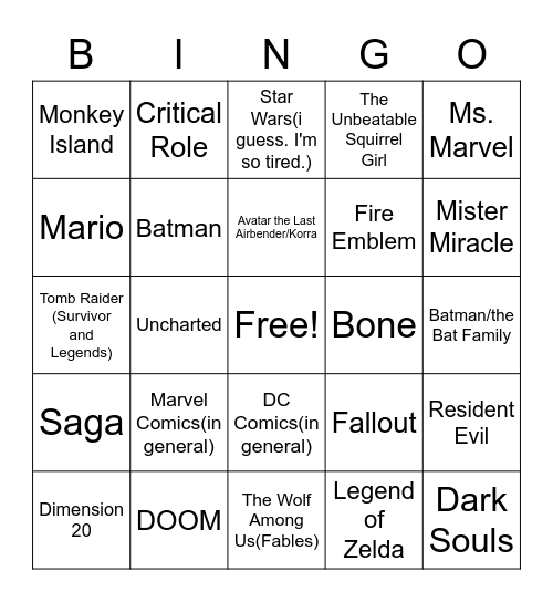 Untitled Bingo Card