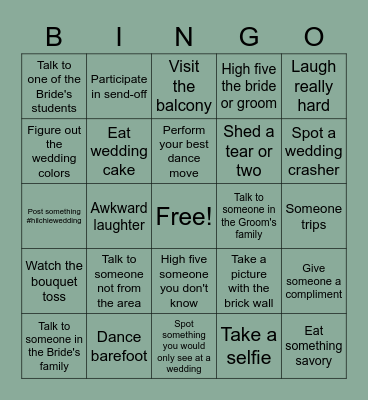 Amanda + Tyler's Reception BINGO Card