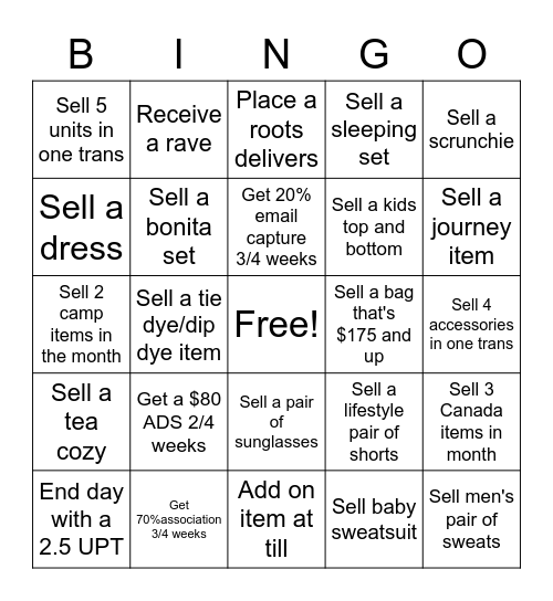 Roots Bingo Card