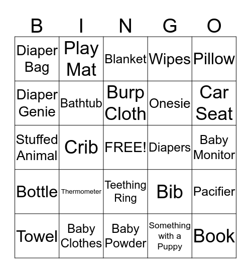 Baby Shower Bingo Card