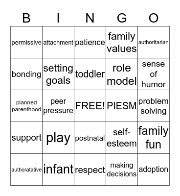 Parenting Bingo Card