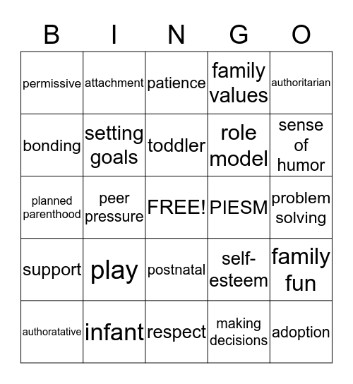Parenting Bingo Card