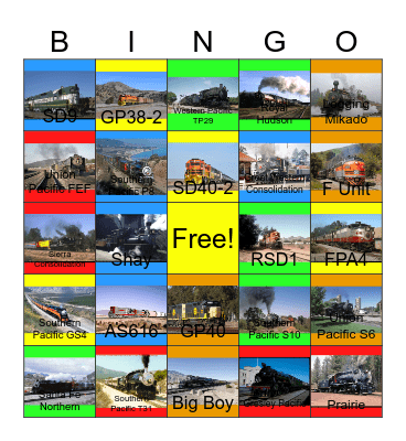 California Rails Bingo Card