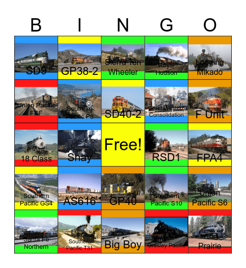 California Rails Bingo Card