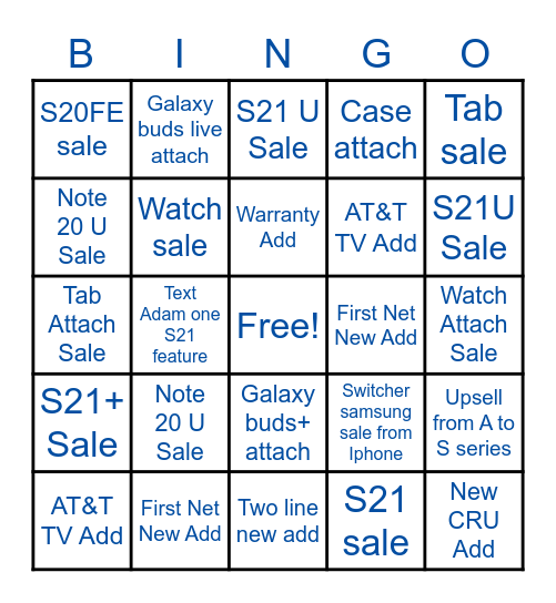 Samsung Collab Bingo Card