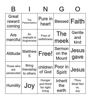 Beatitudes Bingo Card