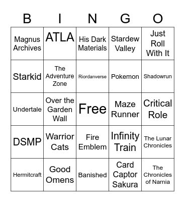 Shandom Bingo Card