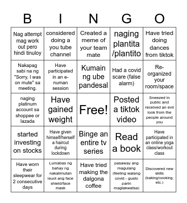 Lockdown Edition Bingo Card