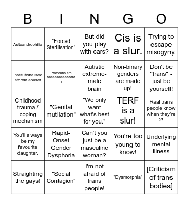 Transphobia Bingo Card