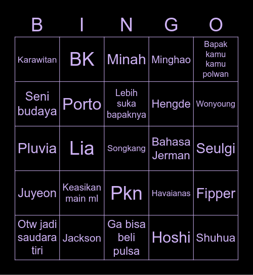 Julia's Bingo Card