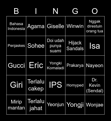 Songkang Bingo Card