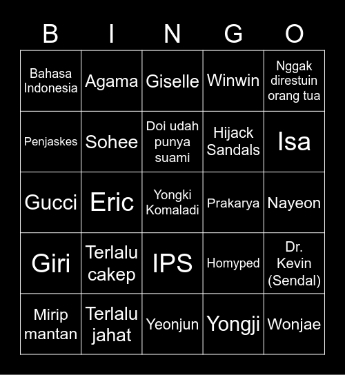 Songkang Bingo Card