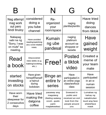 Lockdown Edition Bingo Card