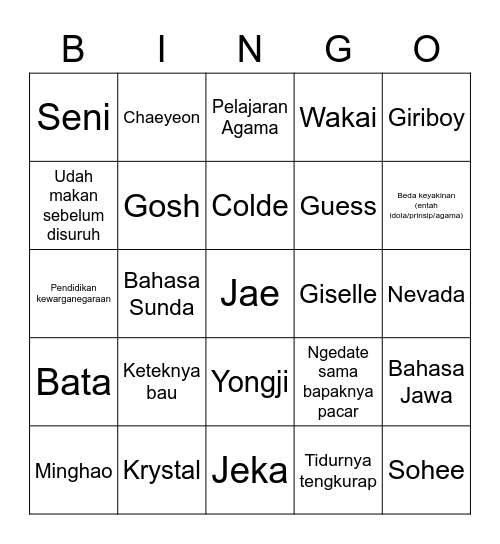 Bingo reverse Bingo Card