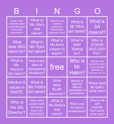 SA SENTUL SY 2021-2022 Bingo Card