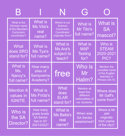 SA SENTUL SY 2021-2022 Bingo Card