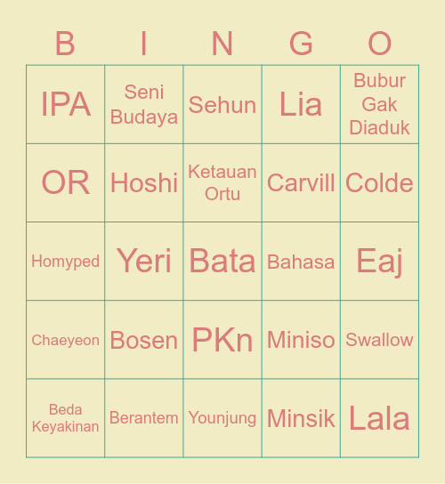 YEJI Bingo Card