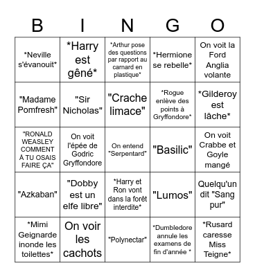 Harry Potter 2 Bingo Card