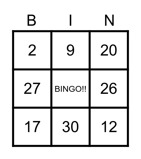 Questions Bingo Card