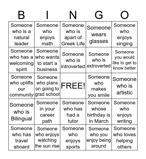 Networking Bingo Card