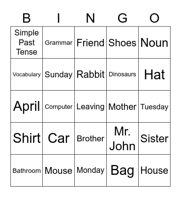 CALL Bingo Card