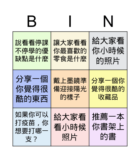 2021.07.05 3C線上班會 Bingo Card