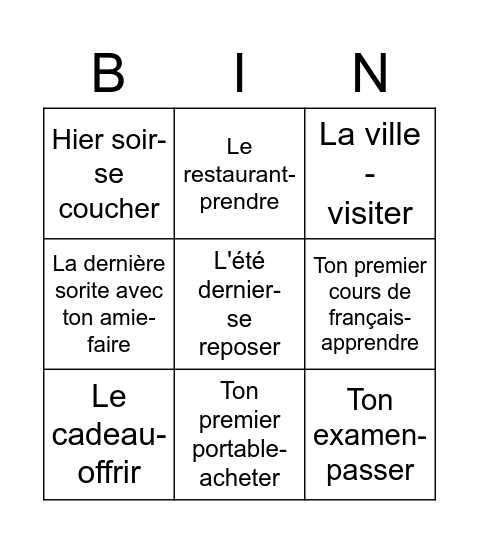 Parle-moi de ton passé Bingo Card