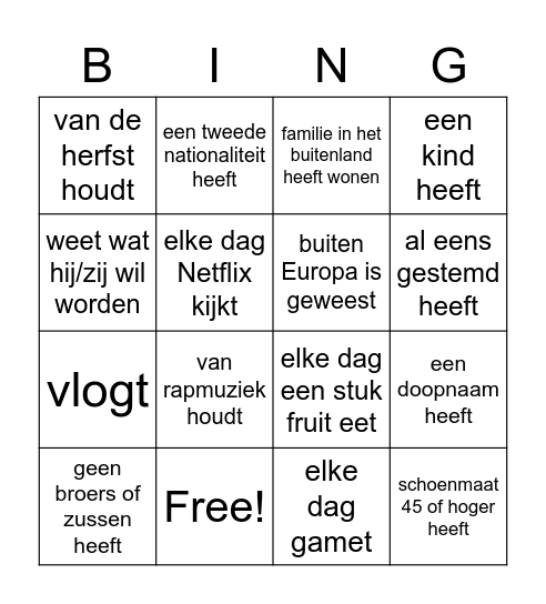 Vind iemand die... Bingo Card