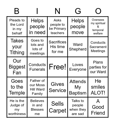 Bishop Bingo Card